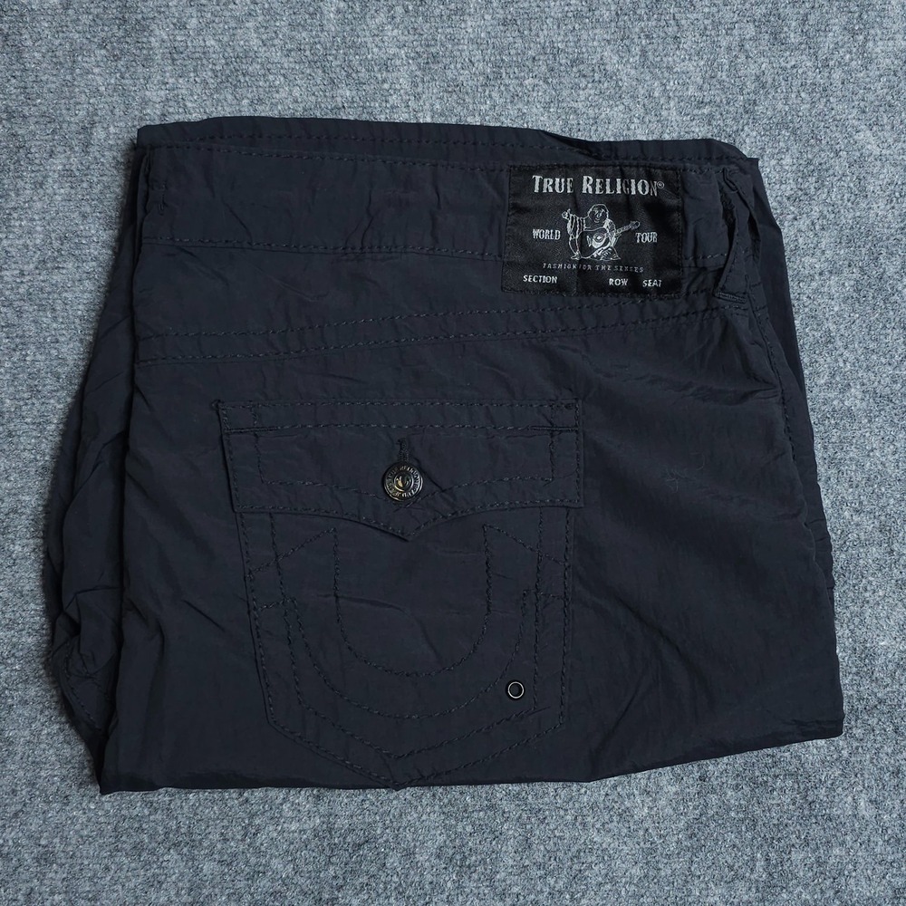 True Religion Big T Ricky Swim Board Shorts Mens 44 Black Relaxed Straight Surf